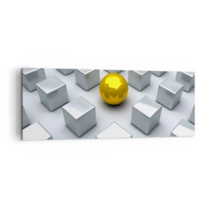 Cuadro sobre lienzo - Impresión de Imagen - Una esfera dorada que destaca entre los cubos plateados. - 140x50cm - ¿Por qué yo? Composición geométrica - Decoración de pared moderna para salón y dormitorio ARTTOR