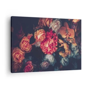 Cuadro sobre lienzo - Impresión de Imagen - Un ramo de varias flores en tonos oscuros. - 70x50cm - Como los maestros holandeses - Decoración de pared moderna para salón y dormitorio ARTTOR