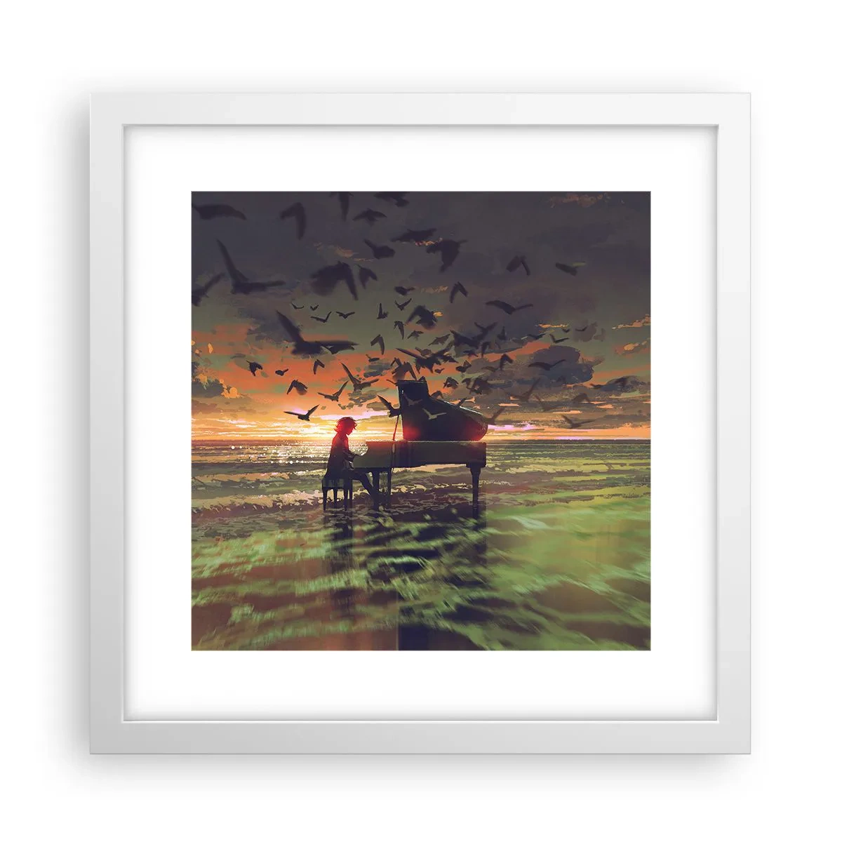 Póster en marco blanco - Concierto de piano y olas - 30x30 cm