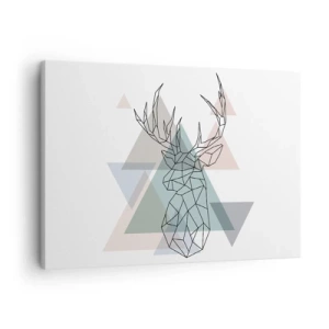 Cuadro sobre lienzo - Impresión de Imagen - Ciervo geométrico sobre un fondo de triángulos pastel. - 70x50cm - En un bosque geométrico - Decoración de pared moderna para salón y dormitorio ARTTOR