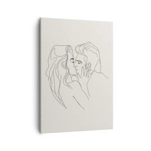 Cuadro sobre lienzo - Impresión de Imagen - Una ilustración minimalista de una pareja en un abrazo amoroso. - 50x70cm - Unión y sentimiento - Decoración de pared moderna para salón y dormitorio ARTTOR