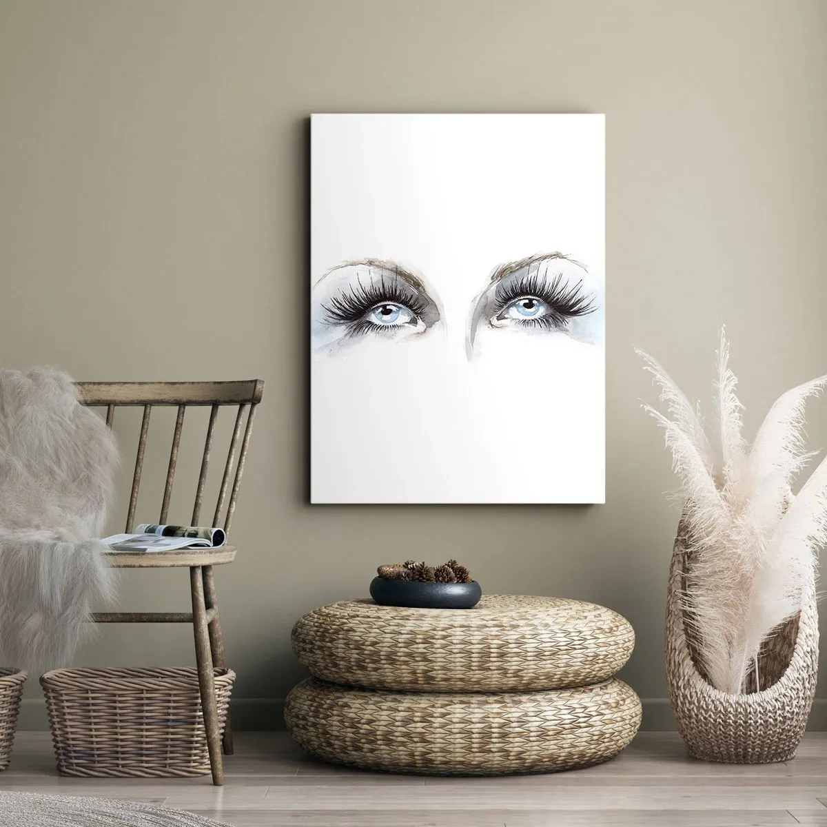 Cuadro sobre lienzo - Impresión de Imagen - Acuarela con ojos azules y acentos delicados. - 50x70cm - ¿Los ojos de un ángel? - Decoración de pared moderna para salón y dormitorio ARTTOR