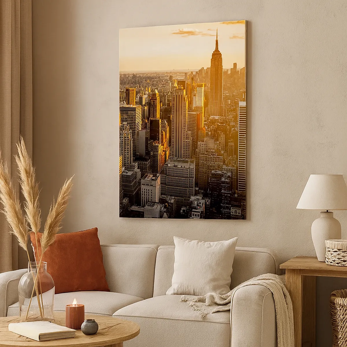 Cuadro sobre lienzo - Impresión de Imagen - El horizonte de la ciudad de Nueva York al atardecer con vistas al Empire State Building - 50x70cm - Creciendo al sol - Decoración de pared moderna para salón y dormitorio ARTTOR