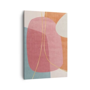 Cuadro sobre lienzo - Impresión de Imagen - Formas abstractas en colores pastel con líneas delicadas. - 50x70cm - Composición en pastel con hilos de oro - Decoración de pared moderna para salón y dormitorio ARTTOR