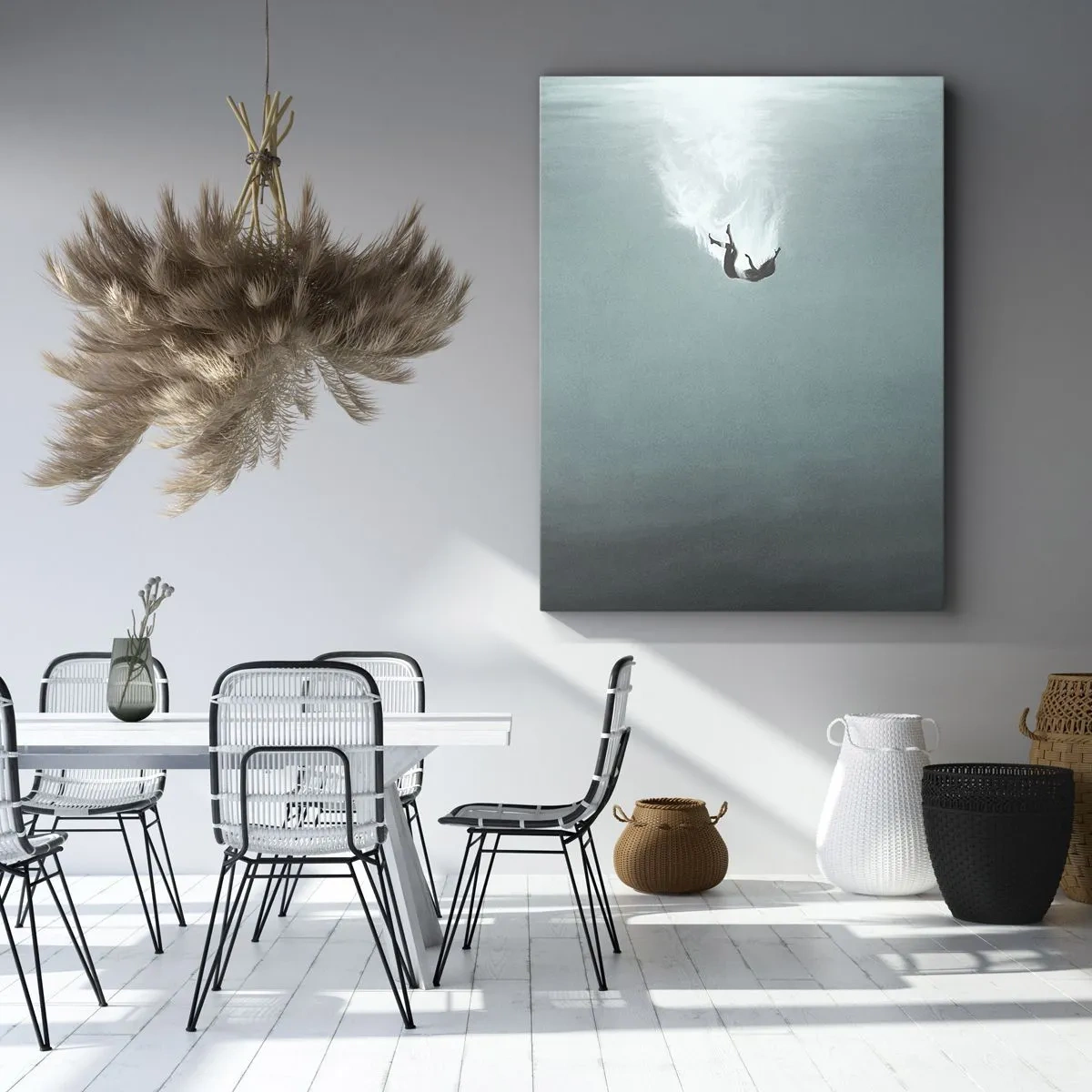 Cuadro sobre lienzo - Impresión de Imagen - Una figura sumergida en aguas turquesas profundas. - 50x70cm - En el abrazo del océano - Decoración de pared moderna para salón y dormitorio ARTTOR