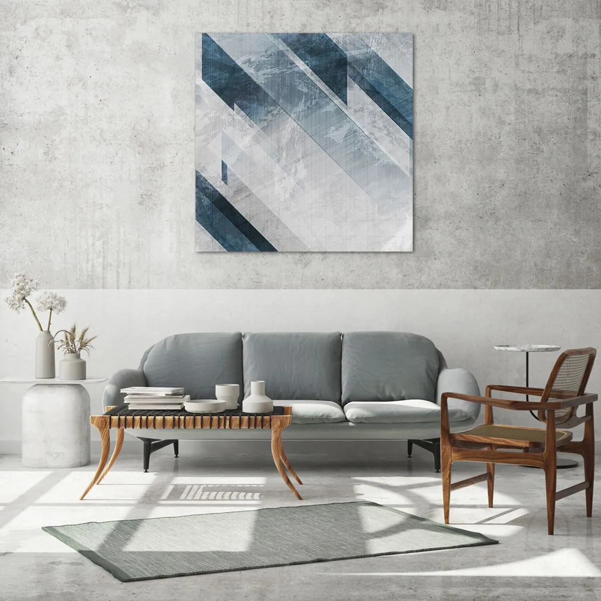 Cuadro sobre vidrio - Impresiones sobre Vidrio - Composición espacial - movimiento de grises - 50x50 cm