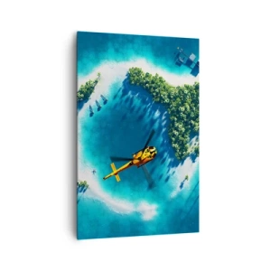 Cuadro sobre lienzo - Impresión de Imagen - Una isla tropical rodeada de agua turquesa con un helicóptero a la vista. - 80x120cm - Cómprate una isla - Decoración de pared moderna para salón y dormitorio ARTTOR