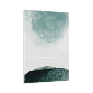 Cuadro sobre vidrio - Impresiones sobre Vidrio - Una delicada composición abstracta en tonos verdes con formas sutiles sobre un fondo claro. - 80x120cm - Un encuentro con la niebla - Decoración de pared moderna para salón y dormitorio ARTTOR