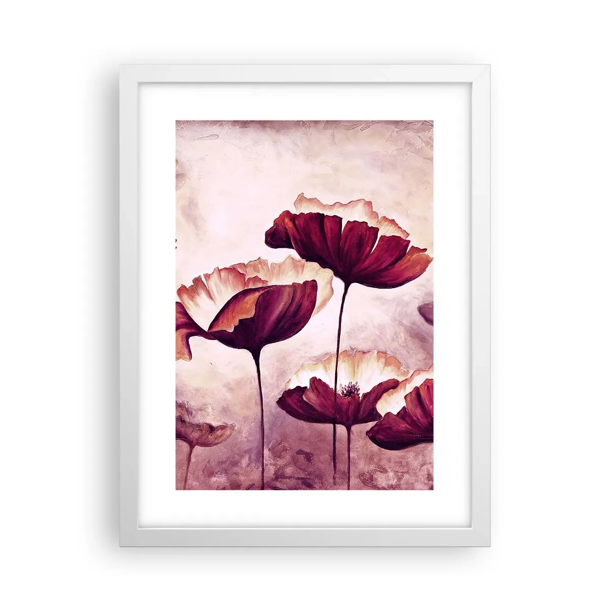 Póster en marco blanco - Pétalo rojo y blanco - 30x40 cm