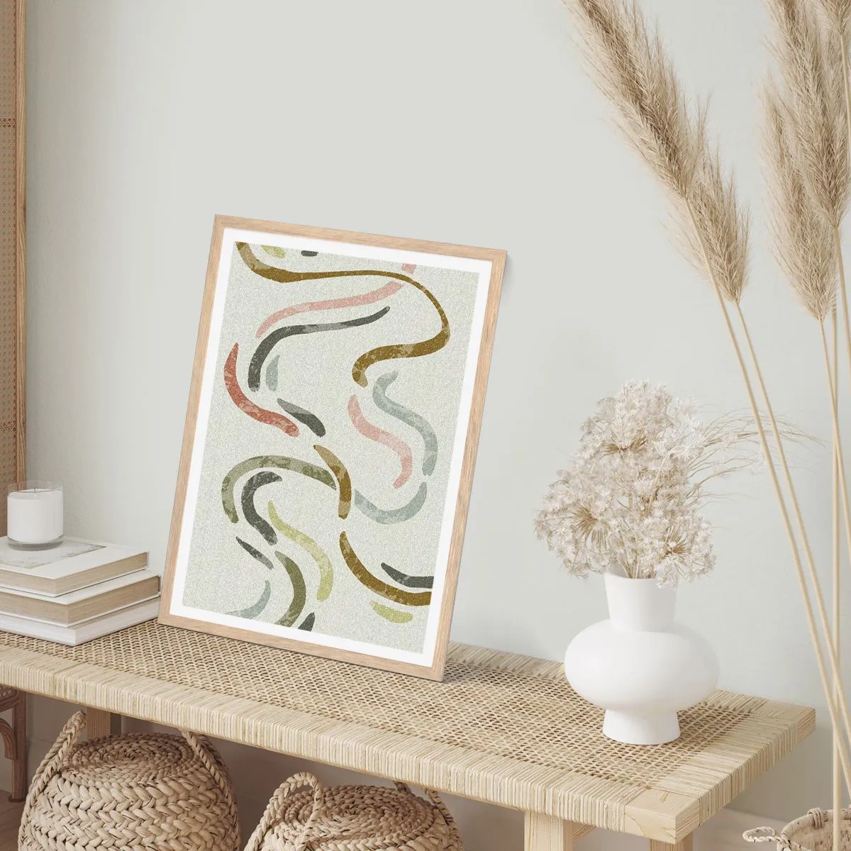 Póster en marco roble claro - La alegre danza de la abstracción - 70x100 cm