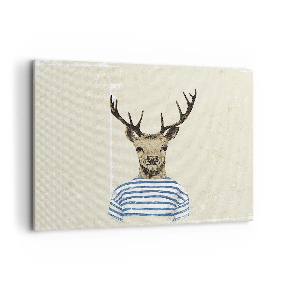 Cuadro sobre lienzo - Impresión de Imagen - Un ciervo con una camisa de rayas sobre un fondo claro con una textura delicada. - 100x70cm - Porque me gustan las camisas de rayas - Decoración de pared moderna para salón y dormitorio ARTTOR