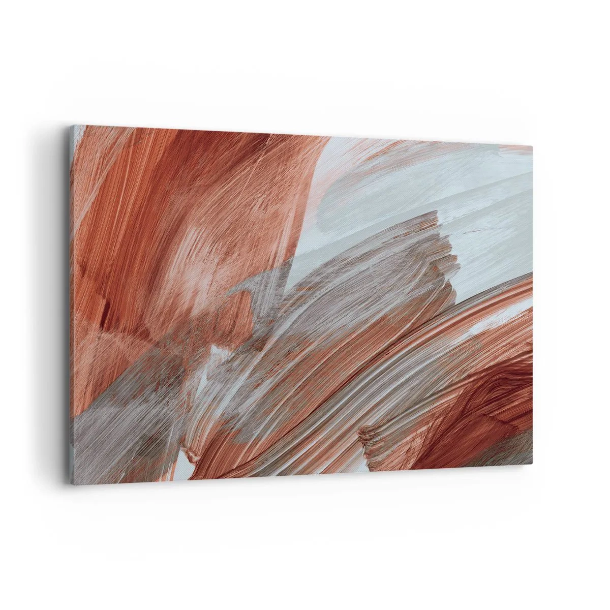 Cuadro sobre lienzo - Impresión de Imagen - Pinceladas abstractas en tonos cobre y gris. - 100x70cm - Abstracción otoñal y ventosa - Decoración de pared moderna para salón y dormitorio ARTTOR