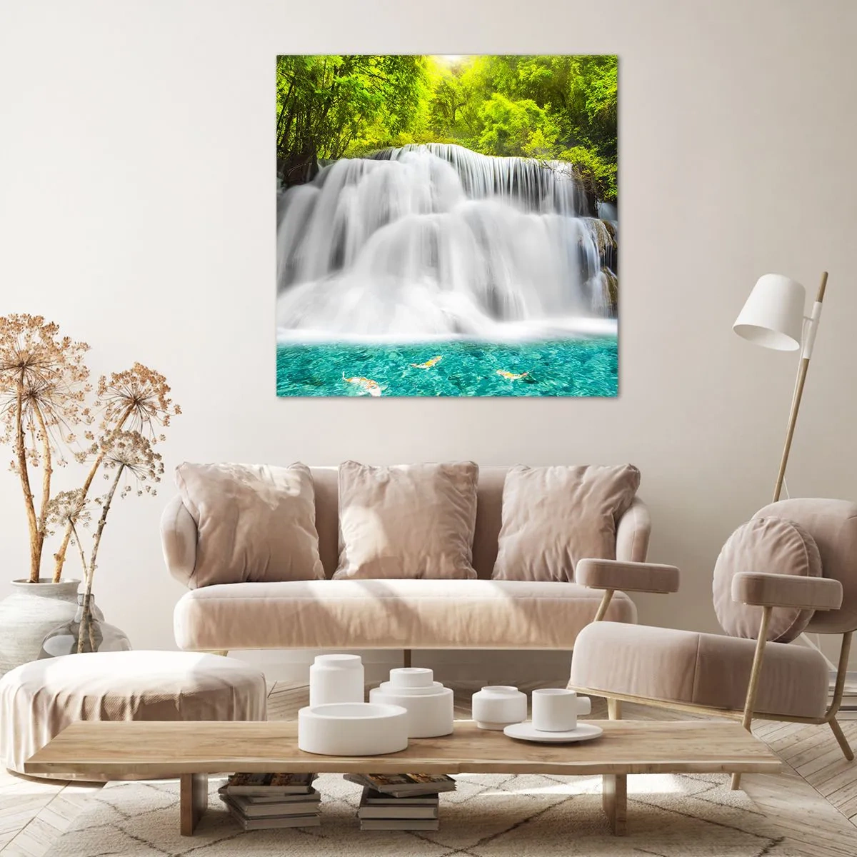 Cuadro sobre lienzo - Impresión de Imagen - Cascada espumosa, de verde a azul - 70x70 cm