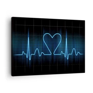 Cuadro sobre lienzo - Impresión de Imagen - Una línea salvavidas con un corazón sobre un fondo de monitoreo médico en tonos azules. - 70x50cm - El ritmo del corazón - Decoración de pared moderna para salón y dormitorio ARTTOR