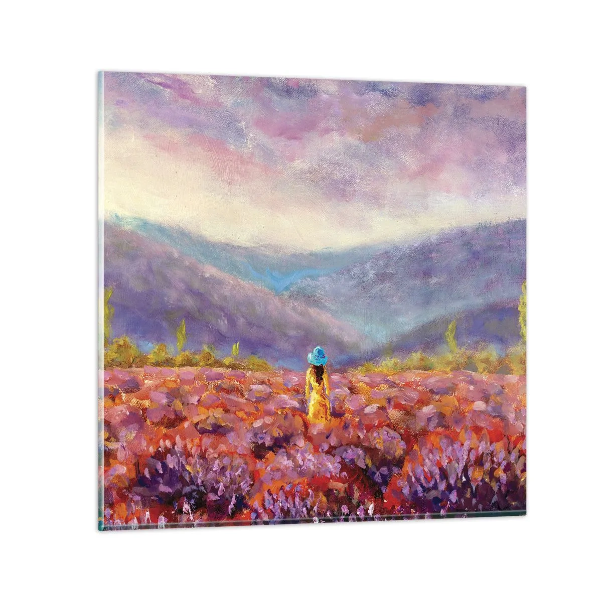Cuadro sobre vidrio - Impresiones sobre Vidrio - En un mundo de lavanda - 70x70 cm