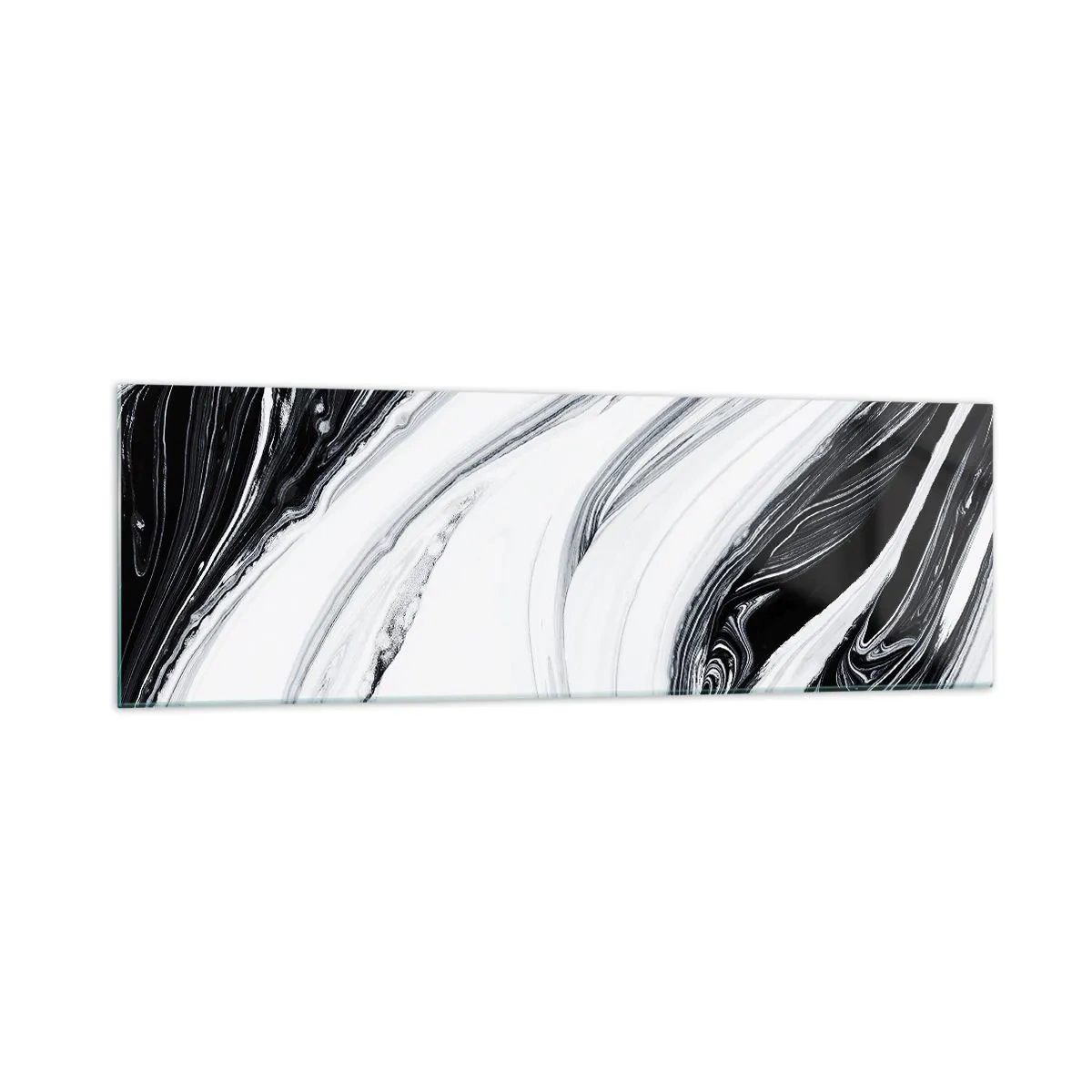 Cuadro sobre vidrio - Impresiones sobre Vidrio - Abstracción en blanco y negro con líneas dinámicas y remolinos. - 160x50cm - Combinando opuestos - Decoración de pared moderna para salón y dormitorio ARTTOR