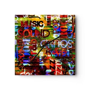 Reloj de pared - Reloj de vidrio - Abstracción colorida con inscripciones musicales en estilo pop art. - 30x30cm - Todos los tonos del sonido - Decoración de pared moderna para salón y dormitorio ARTTOR