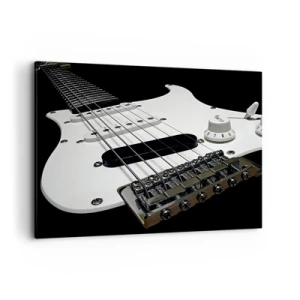Cuadro sobre lienzo - Impresión de Imagen - Primer plano de una guitarra eléctrica blanca sobre fondo negro. - 100x70cm - Oculto en blanco está el sonido - Decoración de pared moderna para salón y dormitorio ARTTOR