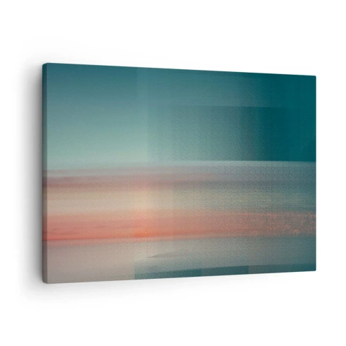 Cuadro sobre lienzo - Impresión de Imagen - Una puesta de sol en tonos pastel sobre un horizonte tranquilo. - 70x50cm - Abstracción: ondas de luz - Decoración de pared moderna para salón y dormitorio ARTTOR