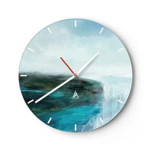 Reloj de pared - Reloj de vidrio - Un paisaje marino con un acantilado en tonos turquesa y azul. - 30x30cm - Abstracción marina - Decoración de pared moderna para salón, cocina y dormitorio ARTTOR