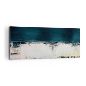 Cuadro sobre lienzo - Impresión de Imagen - Composición horizontal abstracta en tonos azul marino y blanco. - 120x50cm - Composición horizontal - Decoración de pared moderna para salón y dormitorio ARTTOR