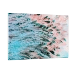 Cuadro sobre vidrio - Impresiones sobre Vidrio - Primer plano de plumas en tonos rosa zafiro. - 120x80cm - Suavidad rosa zafiro - Decoración de pared moderna para salón y dormitorio ARTTOR