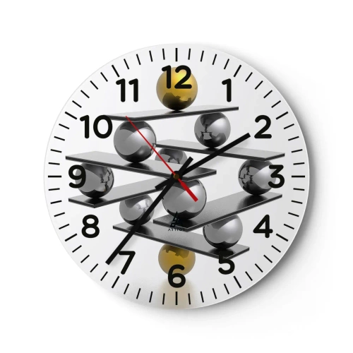 Reloj de pared - Reloj de vidrio - Balance de oro y plata - 40x40 cm