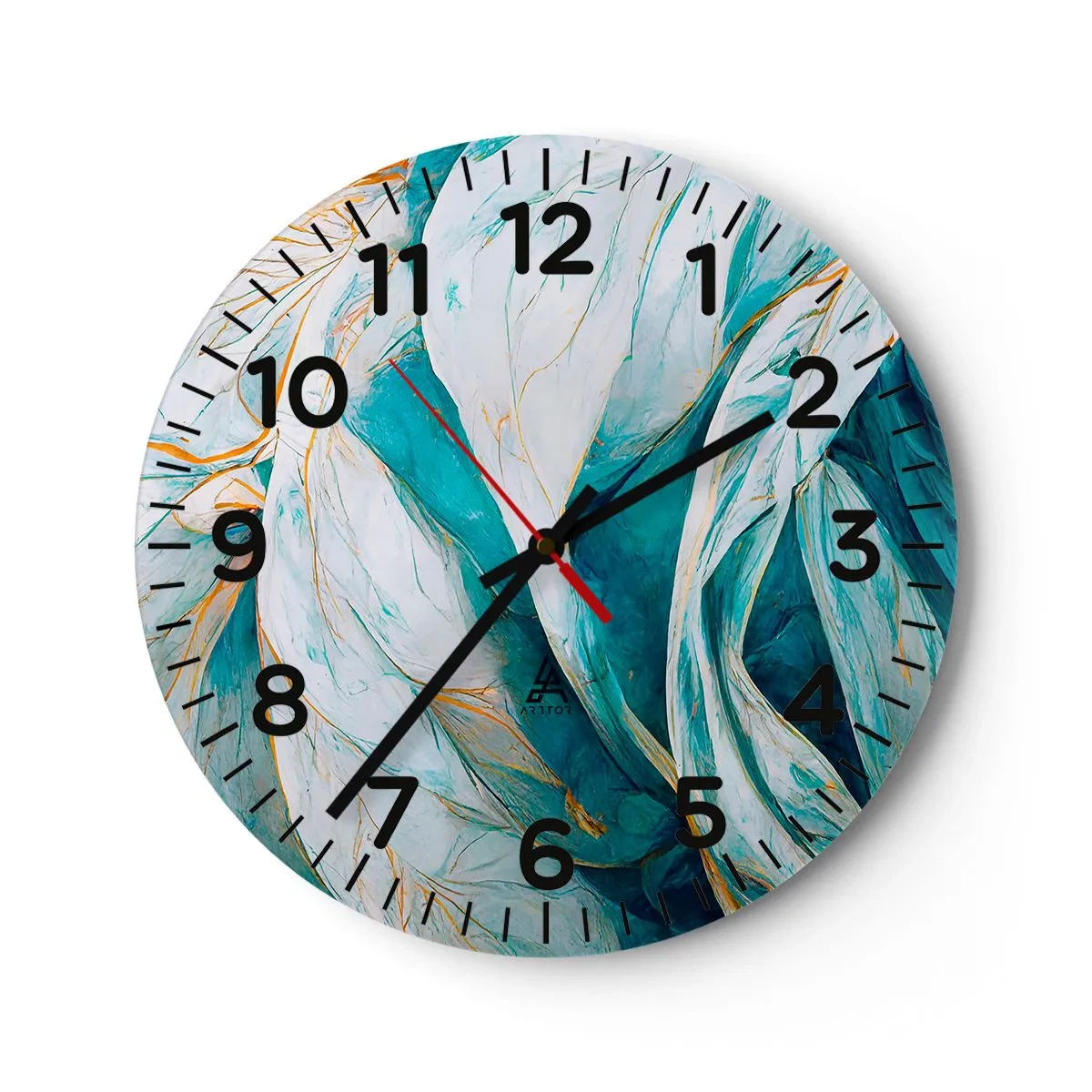 Reloj de pared - Reloj de vidrio - Abstracción azul con motivos dorados - 30x30 cm