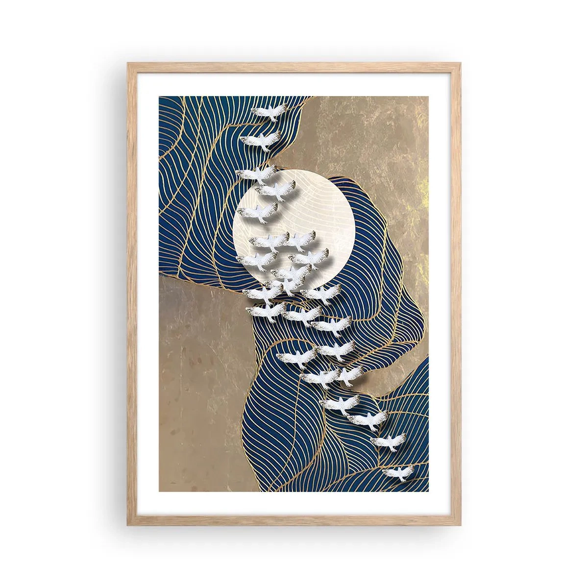 Póster en marco roble claro - Libertad en bandada comunidad - 50x70 cm