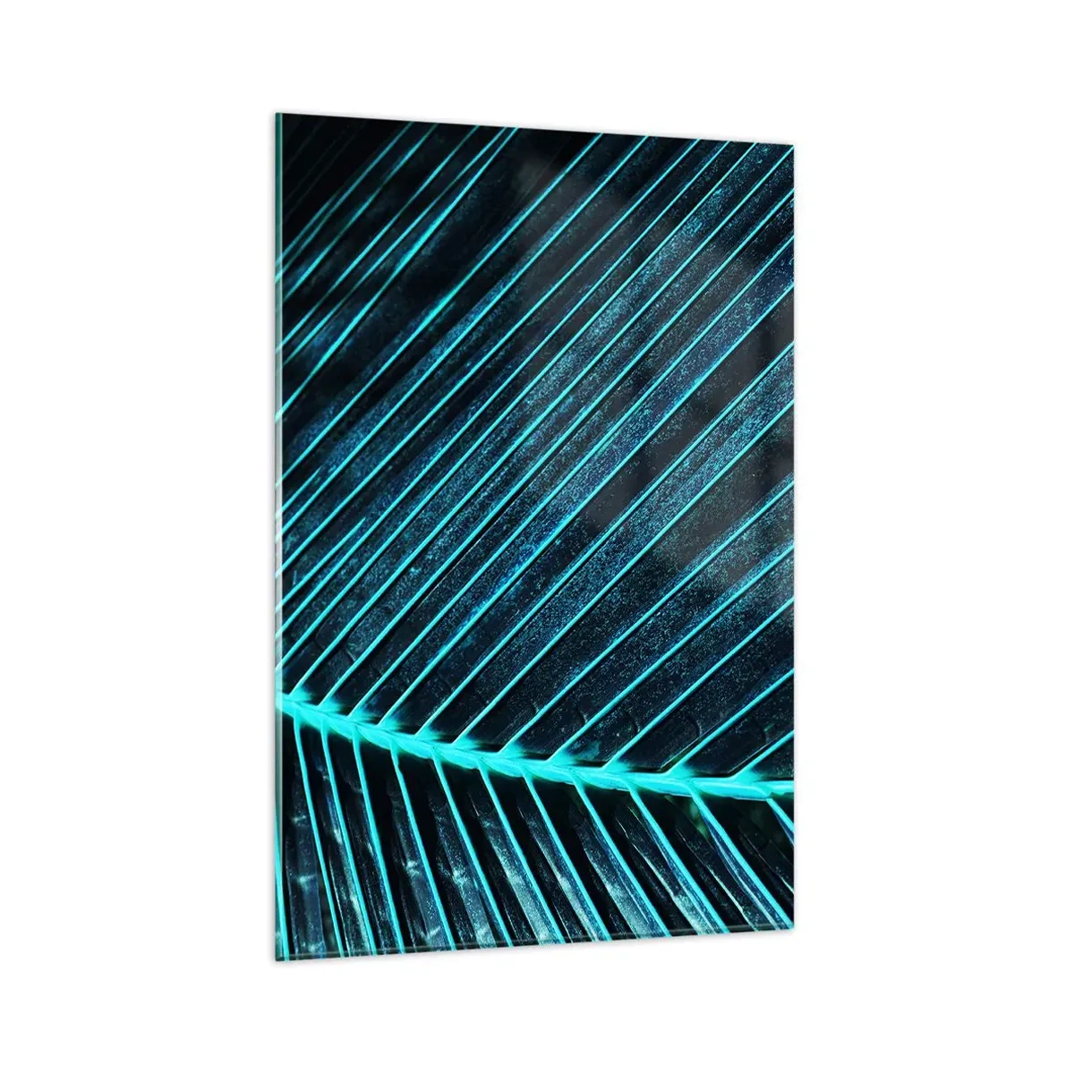 Cuadro sobre vidrio - Impresiones sobre Vidrio - Fotografía macro de una hoja en tonos turquesa y azul marino. - 80x120cm - La textura del verde - Decoración de pared moderna para salón y dormitorio ARTTOR