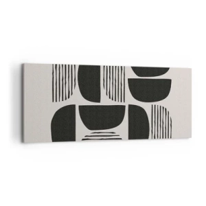 Cuadro sobre lienzo - Impresión de Imagen - Geometría con semicírculos y líneas en negro sobre fondo claro. - 120x50cm - Arreglos a medias - Decoración de pared moderna para salón y dormitorio ARTTOR