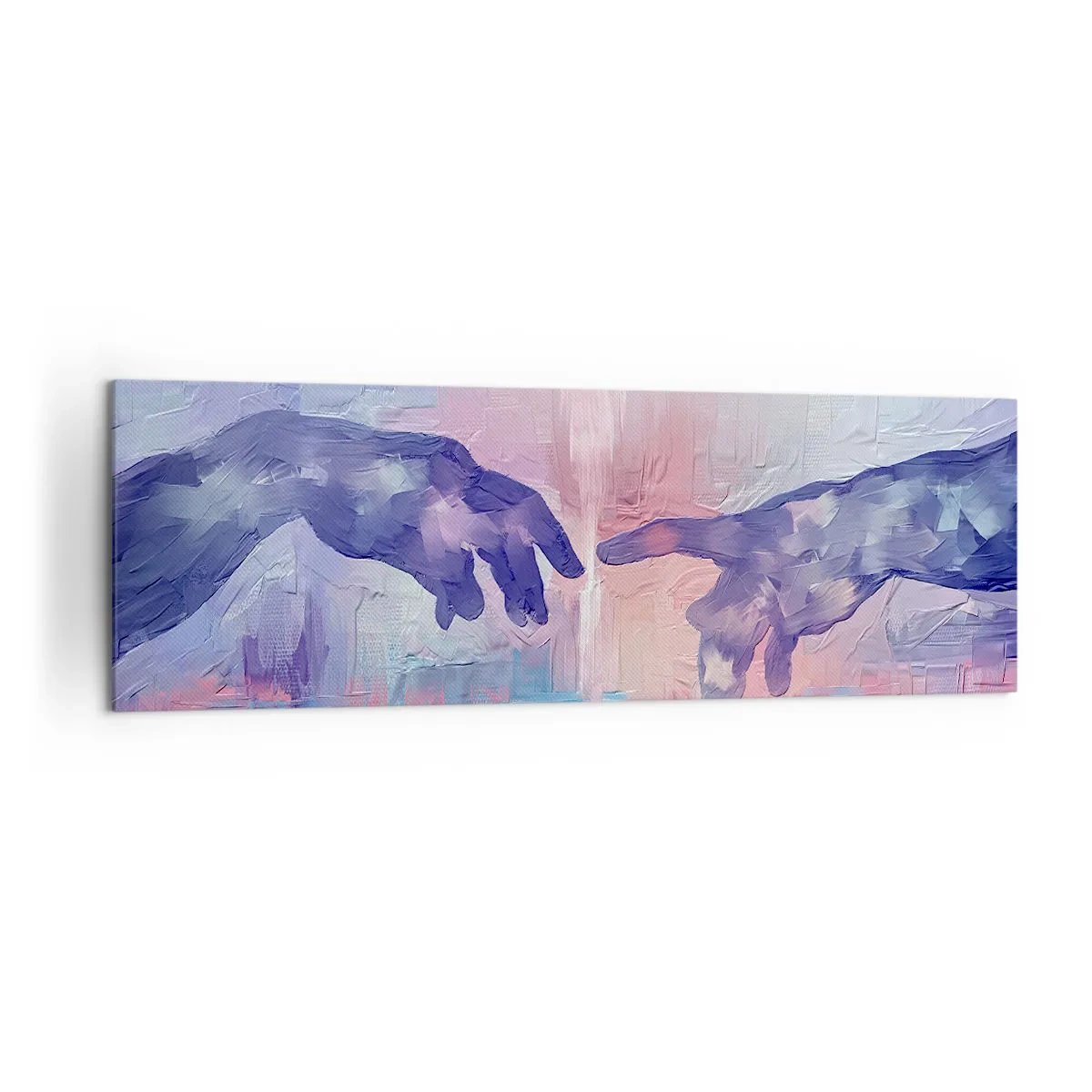 Cuadro sobre lienzo - Impresión de Imagen - Manos simbólicas en colores abstractos, haciendo referencia al tema de la creación. - 160x50cm - Chispa divina de vida - Decoración de pared moderna para salón y dormitorio ARTTOR