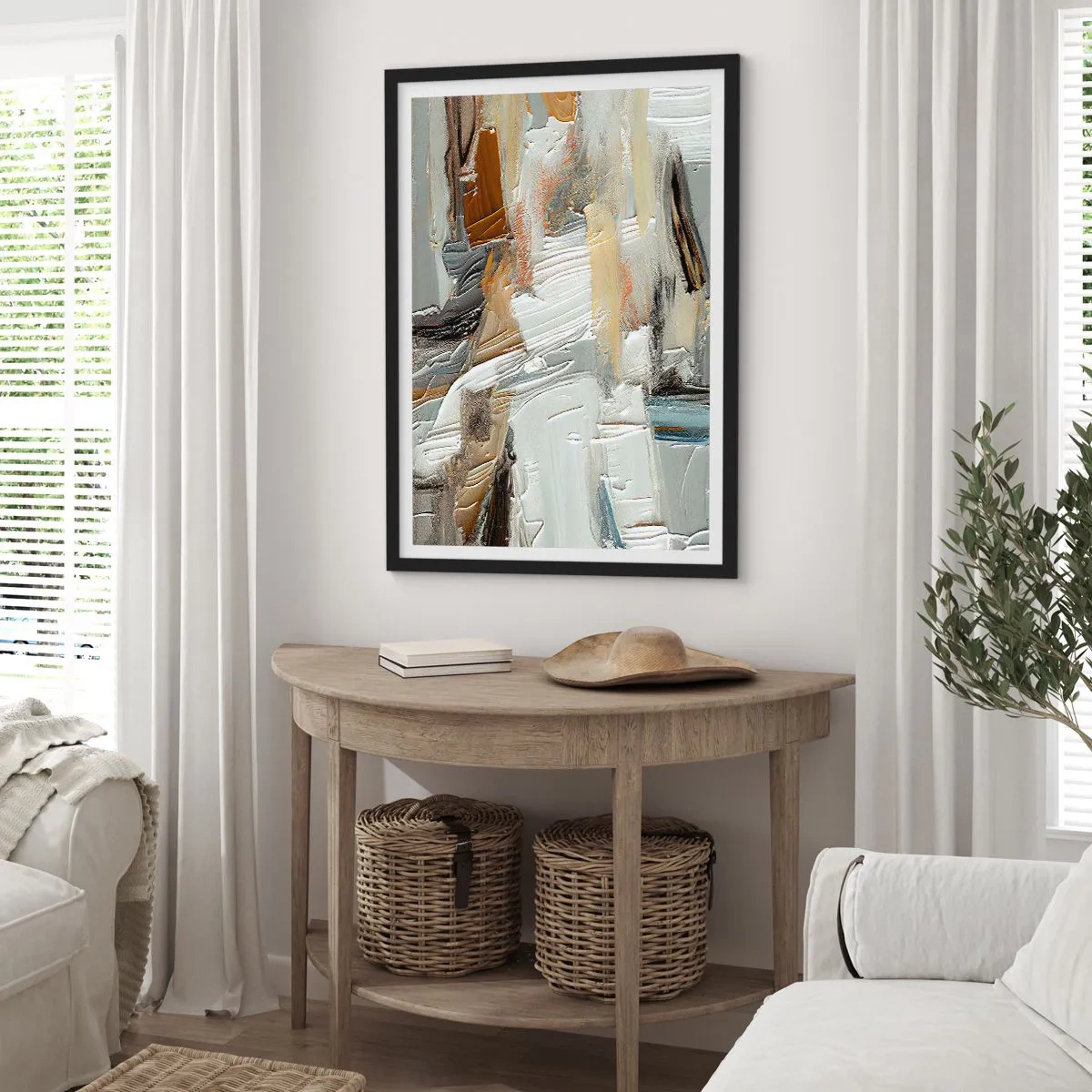 Póster en marco negro - Abstracción textural en tonos neutros - 50x70cm - Estratificación de colores - Decoración de pared moderna para salón y dormitorio ARTTOR