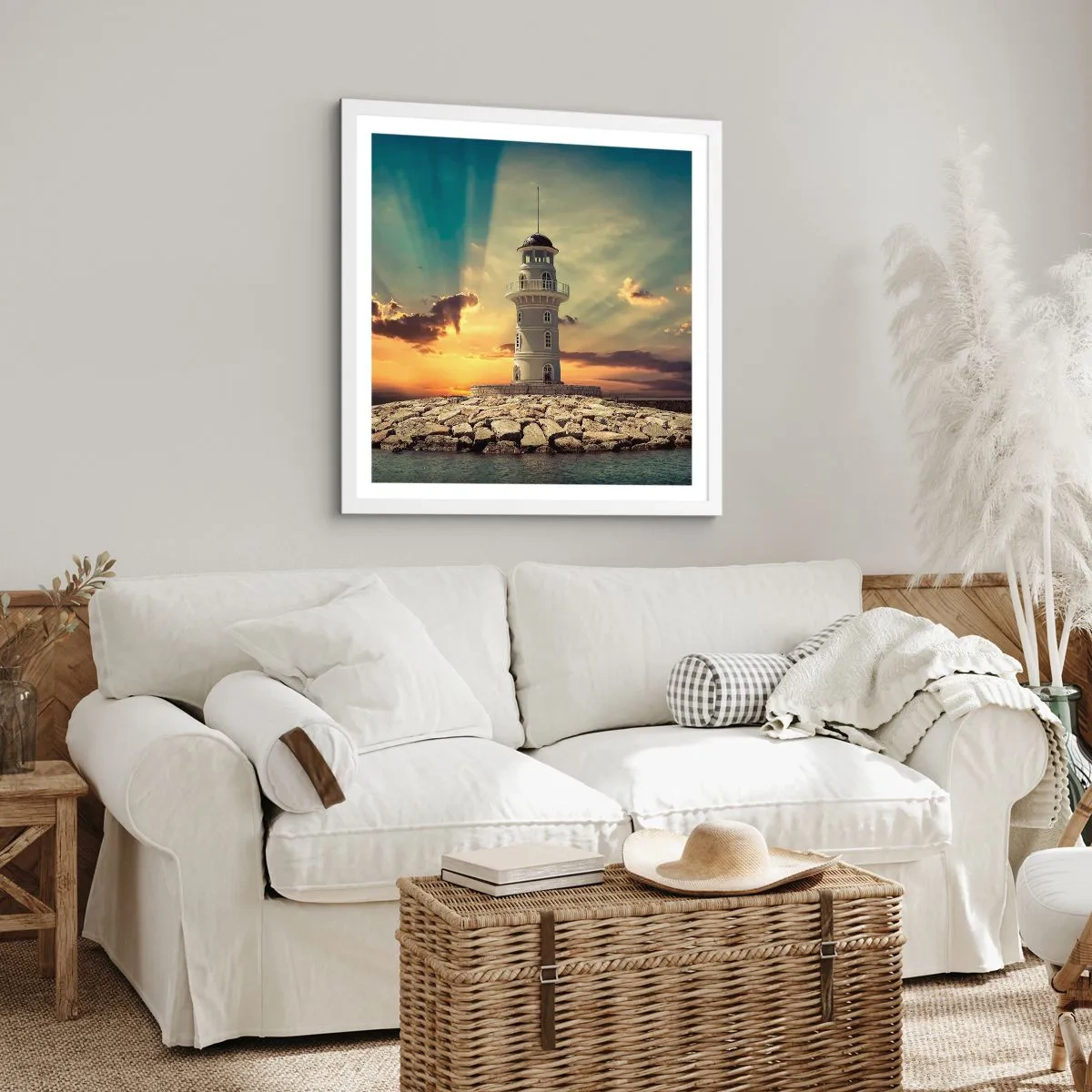 Póster en marco blanco - Luz - Bondad - Belleza - 40x40 cm