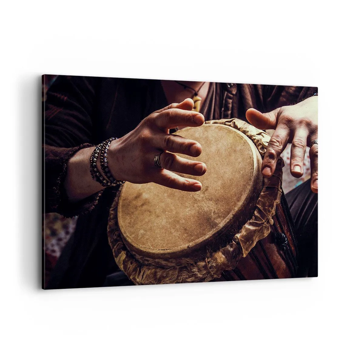 Cuadro sobre lienzo - Impresión de Imagen - Manos tocando un tambor djembé tradicional - 100x70cm - En el ritmo del corazón - Decoración de pared moderna para salón y dormitorio ARTTOR