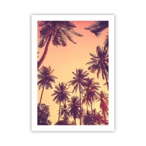 Póster - Palmeras en los cálidos colores del atardecer. - 50x70cm - Variante tropical - Decoración de pared moderna para salón y dormitorio ARTTOR