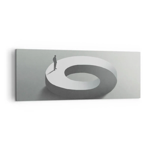 Cuadro sobre lienzo - Impresión de Imagen - Un hombre sobre una estructura gris y abstracta. - 140x50cm - Ser sabio no es una labor sencilla - Decoración de pared moderna para salón y dormitorio ARTTOR