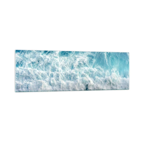 Cuadro sobre vidrio - Impresiones sobre Vidrio - Olas oceánicas dinámicas en tonos azules - 160x50cm - Alegre y con mucho brío - Decoración de pared moderna para salón y dormitorio ARTTOR
