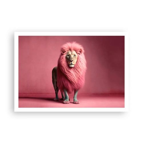 Póster - Un león artísticamente representado con una melena rosa sobre un fondo rosa. - 100x70cm - Y ya no me tienes miedo - Decoración de pared moderna para salón y dormitorio ARTTOR