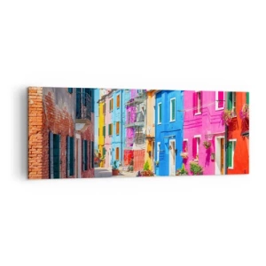 Cuadro sobre lienzo - Impresión de Imagen - Edificios coloridos en una calle estrecha de la ciudad - 140x50cm - Pueblo colorido - Decoración de pared moderna para salón y dormitorio ARTTOR