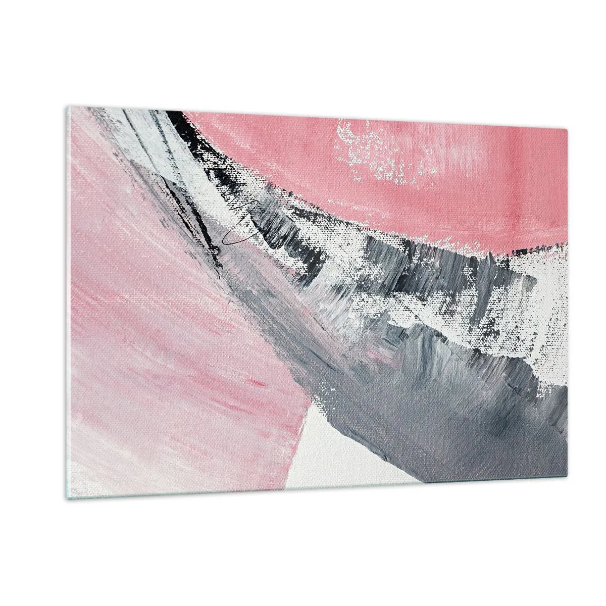 Cuadro sobre vidrio - Impresiones sobre Vidrio - Abstracción moderna en rosa, blanco y gris con textura de pinceladas. - 120x80cm - Composición a juego - Decoración de pared moderna para salón y dormitorio ARTTOR