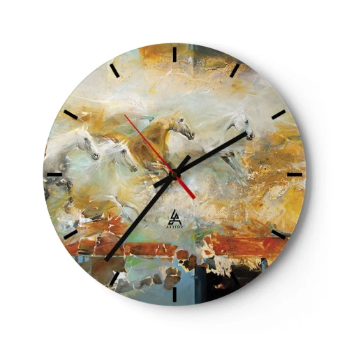Reloj de pared - Reloj de vidrio - Caballos abstractos en movimiento dinámico - 30x30cm - Galopando a través de la luz - Decoración de pared moderna para salón, cocina y dormitorio ARTTOR