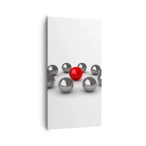 Cuadro sobre lienzo - Impresión de Imagen - Círculo en plata y rojo - 65x120 cm