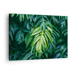 Cuadro sobre lienzo - Impresión de Imagen - Hojas verdes en un denso arreglo tropical. - 70x50cm - Sumérjase en la frescura - Decoración de pared moderna para salón y dormitorio ARTTOR
