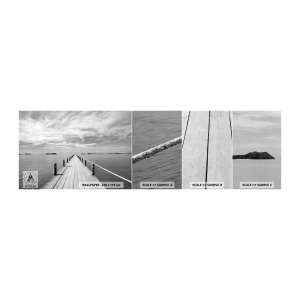 Muestra de fotomural autoadhesivo Deluxe Sticker - Hora de viajar - Paisaje, Mar, Puente de madera - 100x30 cm
