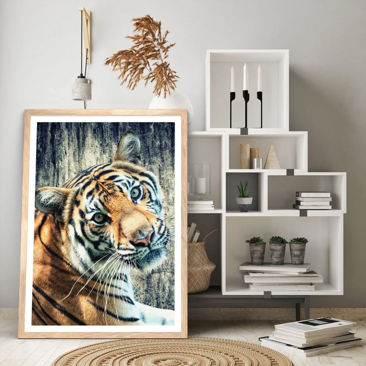 Póster en marco roble claro - Retrato en corrientes de luz - 70x100 cm