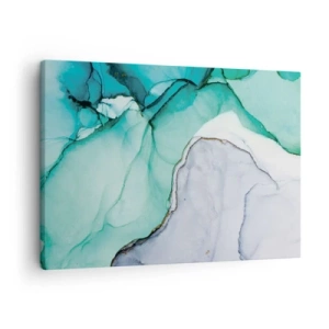 Cuadro sobre lienzo - Impresión de Imagen - Patrón abstracto en tonos turquesa y blanco. - 70x50cm - Estudio en turquesa - Decoración de pared moderna para salón y dormitorio ARTTOR