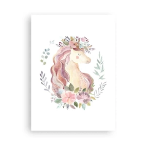 Póster - Un unicornio de acuarela rodeado de flores pastel. - 50x70cm - Una invitación al mundo de los cuentos de hadas - Decoración de pared moderna para salón y dormitorio ARTTOR