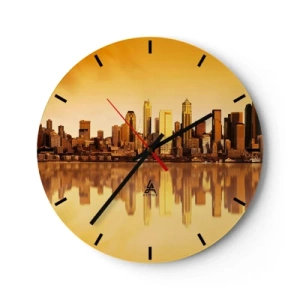 Reloj de pared - Reloj de vidrio - Panorama de la ciudad reflejado en el agua al atardecer - 30x30cm - El silencio de la metrópoli - Decoración de pared moderna para salón, cocina y dormitorio ARTTOR