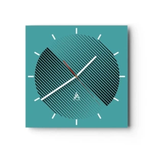 Reloj de pared - Reloj de vidrio - Un círculo minimalista con líneas sobre un fondo turquesa. - 30x30cm - El círculo: una variación geométrica - Decoración de pared moderna para salón y dormitorio ARTTOR